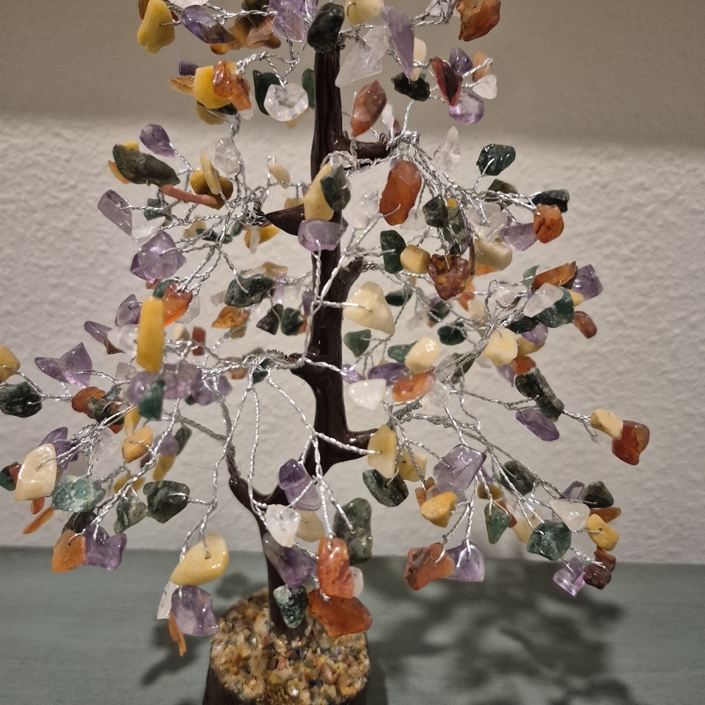 Amethyst, Lapis Lazuli, Carnelian Crystal Bonsai Tree - Silver Wrapped - Picture 2 of 7